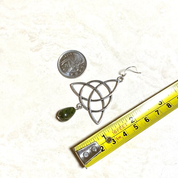 2/$20, Genuine Dark Green Unakite Celtic Trinity Sterling Silver Dangle Earrings - Picture 8 of 11